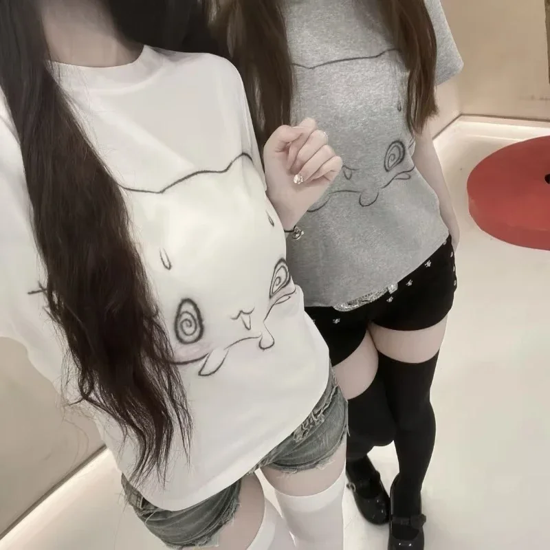 Camiseta japonesa feminina manga curta em torno do pescoço roupas moda casual bonito verão camisetas anime y2k impresso camisetas