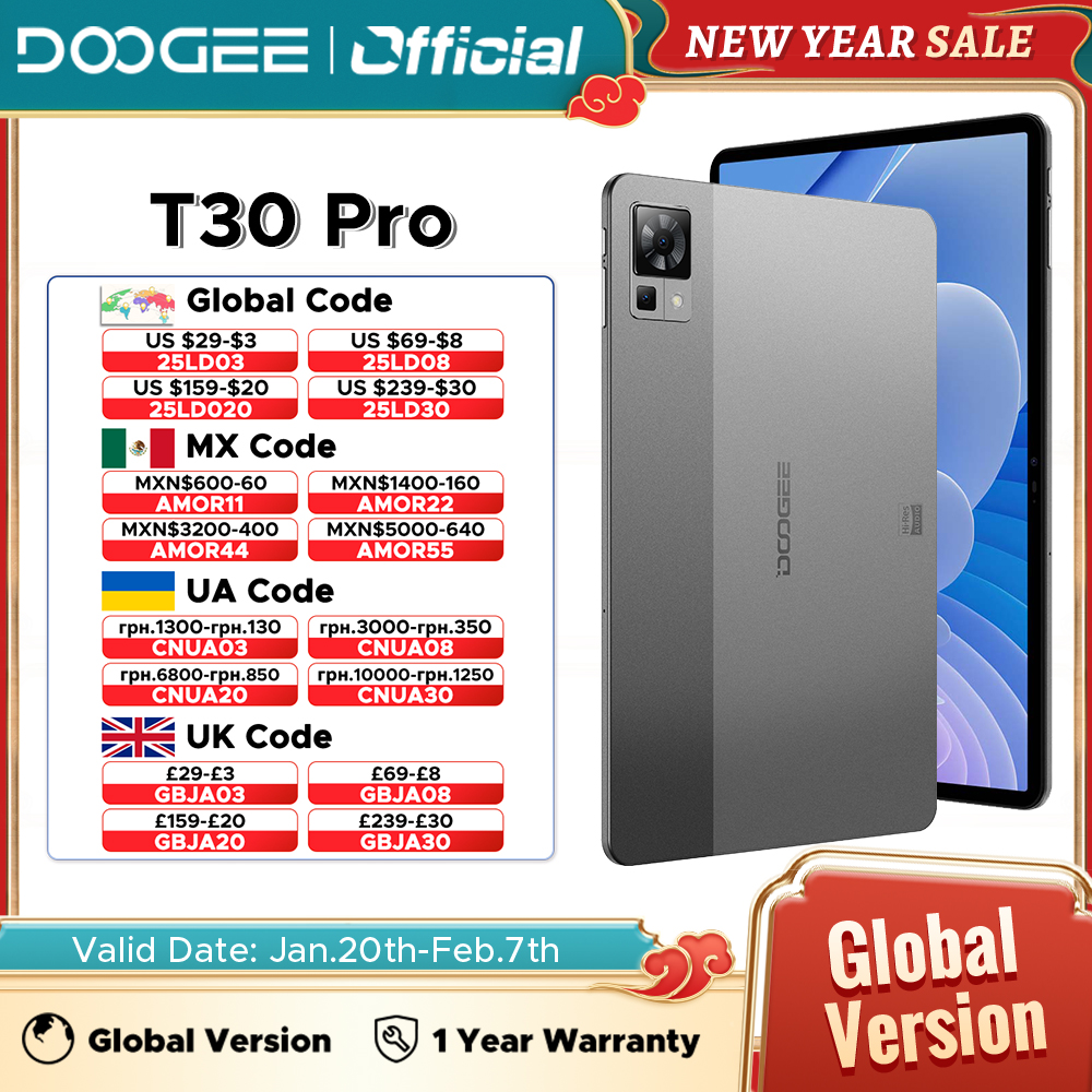 Globale Version DOOGEE T30 Pro Tablet 11'' 2,5K Display TÜV SÜD Zertifiziert 8GB 256GB Helio G99 Quad Lautsprecher 20MP Kamera 8580mAh