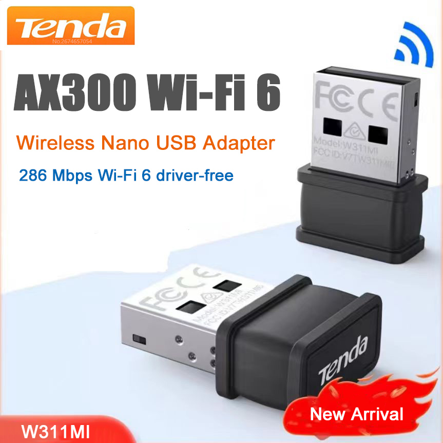 Tenda W311MI-AX300 WiFi 6 Bezprzewodowy adapter Nano USB 286 Mb/s Wi-Fi 6 Mini przenośny bez sterownika dla Win7/10/11/Linux/UOS