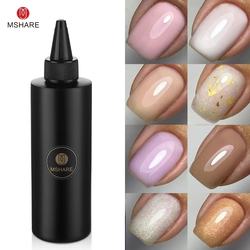 Mmhare Gel dasar karet 250ml isi ulang kamuflase merah muda susu putih Glitter emas manikur Perancis warna dasar Volume besar