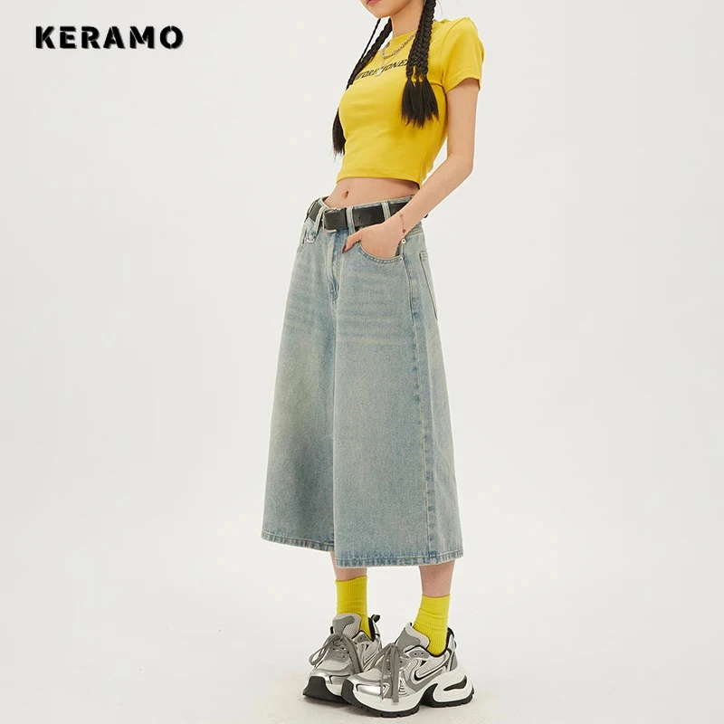 Модные винтажные синие джинсовые шорты Harajuku с высокой талией 2000-х годов, женские повседневные свободные шорты Y2K, уличная одежда в стиле панк, мешковатые шорты