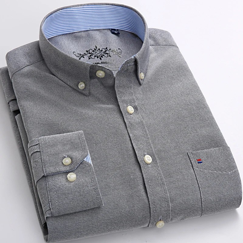 Novedad en camisa, camisas de manga larga de algodón para hombres, tops lisos formales ajustados, tops de oficina de color sólido con un solo bolsillo, ropa de moda