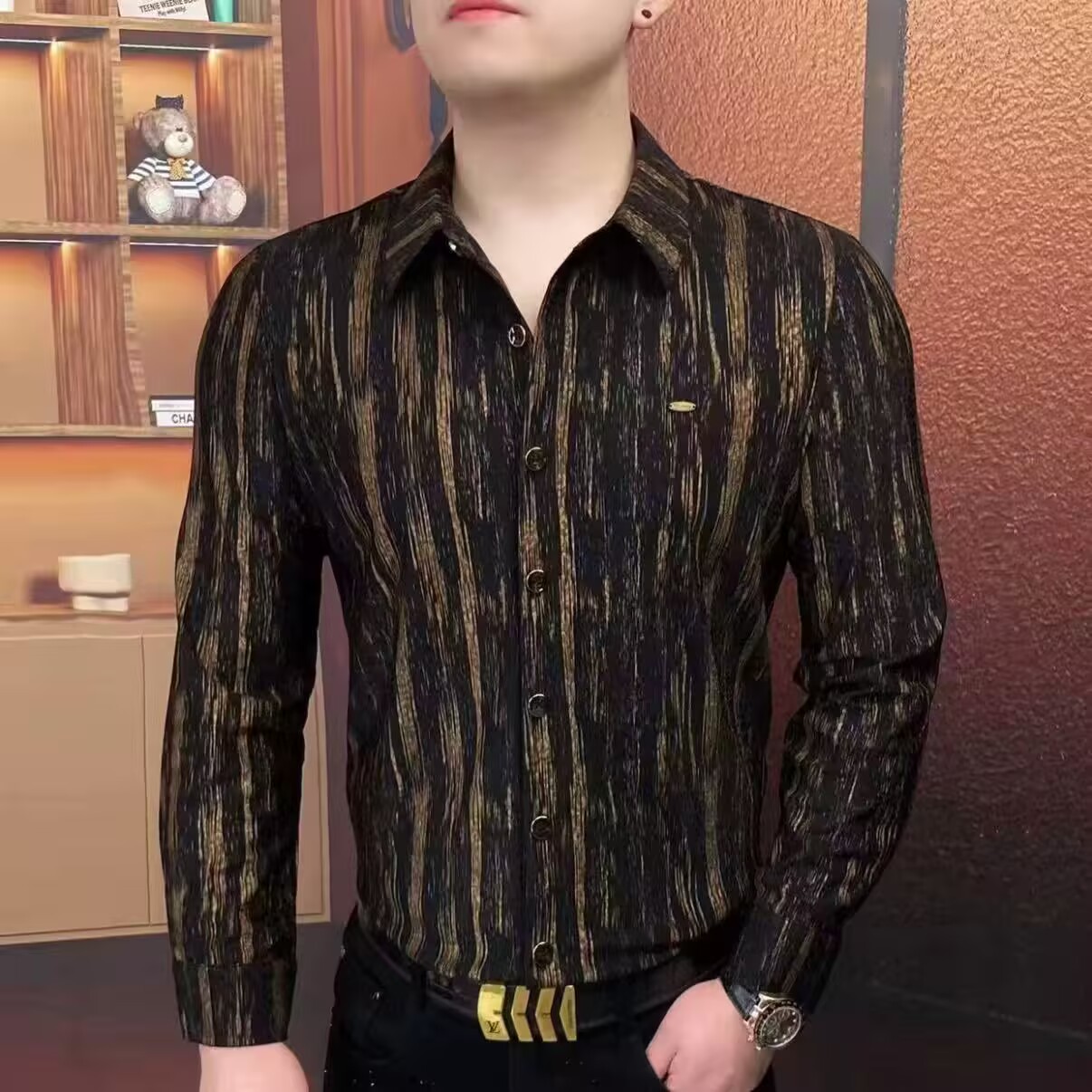 Camisa Casual de Manga Larga de Lujo 2626 para Hombre, Camisa de Seda de Hielo con Sensación Fresca, Camisa para Hombre para Salir de Noche, Ropa de Calle para Hombre