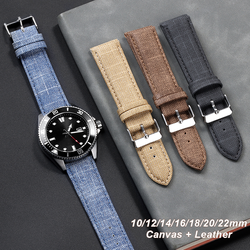 Correa de reloj de nailon con patrón vaquero para Casio, correa de cuero Vintage de 10, 12, 14, 16, 18, 20 y 22mm, accesorios para Seiko para hombres y mujeres