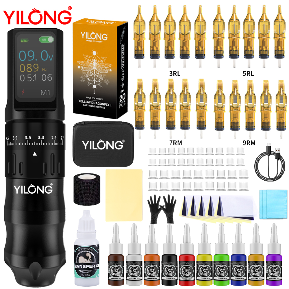Kit de tatuagem yilong kit de caneta de tatuagem de alta qualidade para maquiagem permanente máquina de tatuagem novo legal fonte de alimentação de tatuagem kit de arma de tatuagem