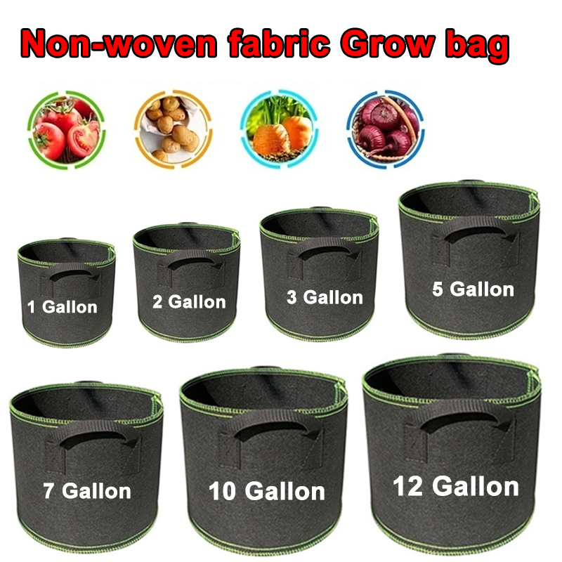 1-5 Bolsas de Cultivo para Vegetales/Flores/Plantas de 1/2/3/5/7/10/12 Galones, Bolsas de Cultivo Gruesas de Tela No Tejida con Asas y Aireación