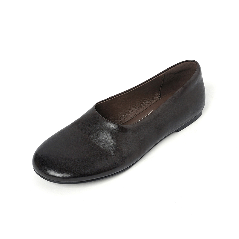 Sapatilhas Femininas de Couro Genuíno SmallHut Nova Tendência Primavera 2026 Retrô Marrom Preto Vermelho Chá com Leite Casual Bico Redondo