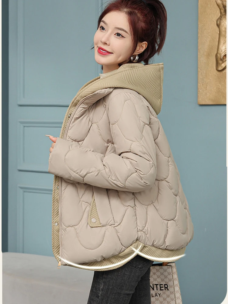 新しい Fitshinling ファッション新暖かいパーカーコート女性服偽ツーピース綿レジャー無地冬女性トップス