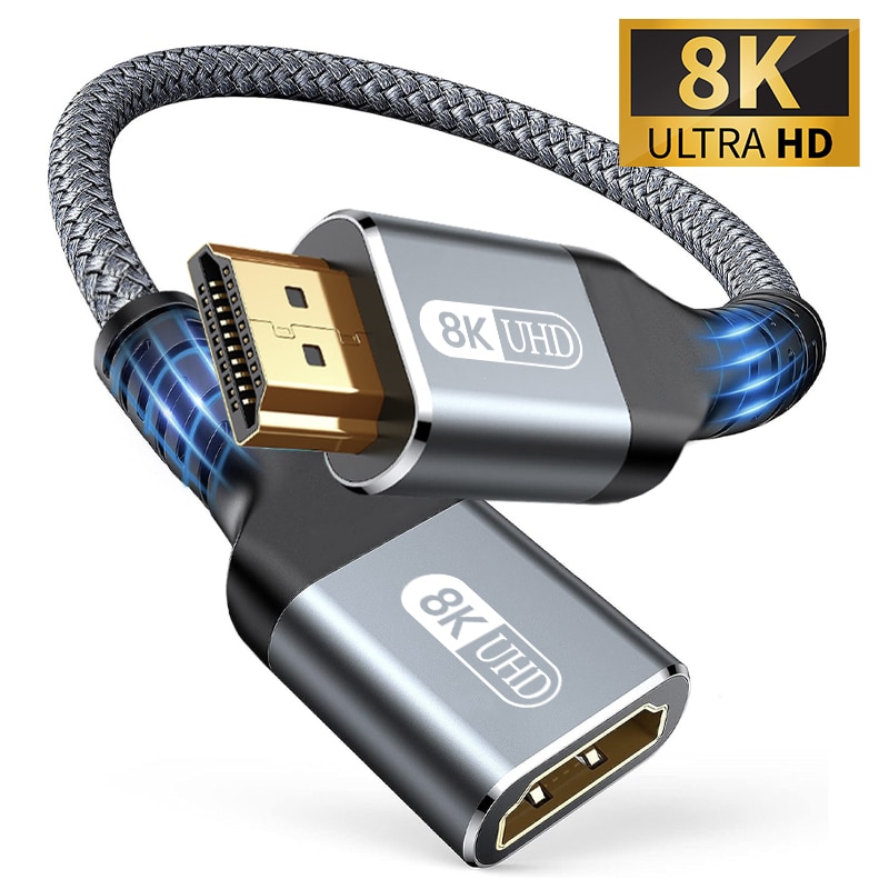 HDMI 2.1 8K Stecker auf Buchse Kabel HDMI Verlängerung geflochtenes Kabel 8K@60Hz 4K@240Hz Extender Adapter für Roku TV PS5 HDTV Blu-ray