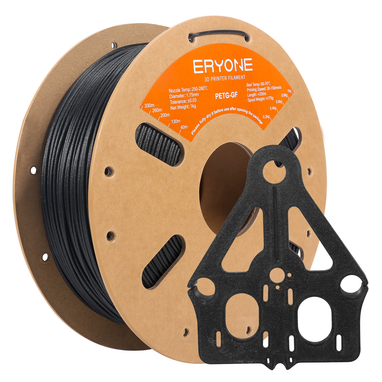 Filamento de fibra de vidro PETG ERYONE 1/5KG 1,75 mm +/- 0,03 mm, filamento de impressão 3D PETG GF, 1 kg (2,2 LBS)/carretel