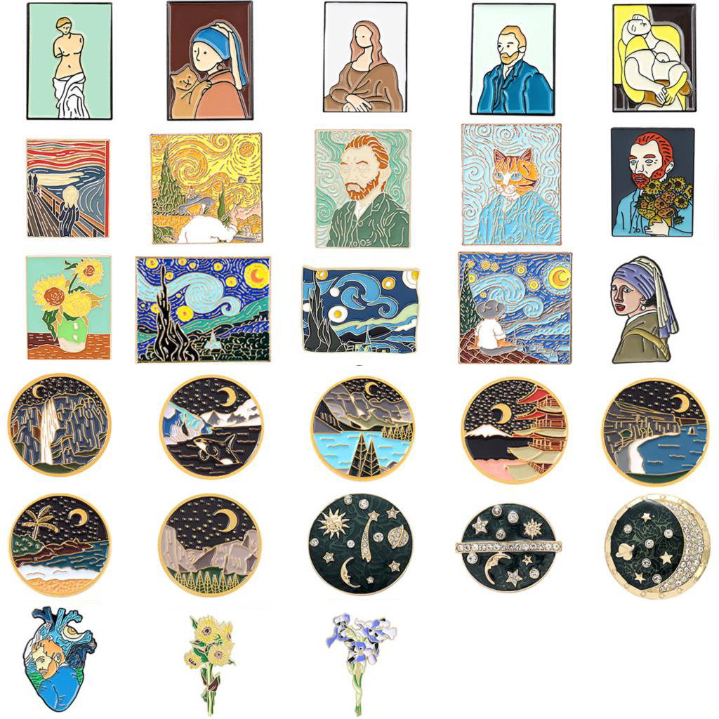 Van Gogh Ölgemälde Brosche Van Gogh Brosche Galaxy Brosche Stern Mond Sonnenblume Brosche Kunst Brosche Van Gogh Anstecknadel