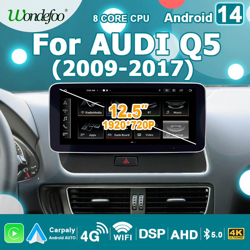 1920*720P Layar 12.5'' CarPlay Android Auto Stereo GPS autoradio Untuk Audi Q5 2009-2016 2 din Radio Mobil Pemutar Multimedia 4G LTE