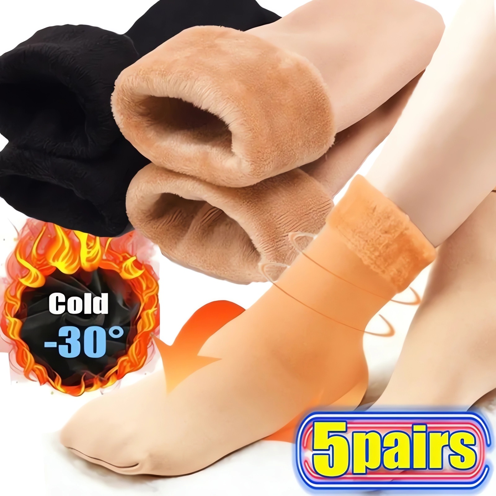 Calcetines cálidos de invierno para mujer, calcetines térmicos gruesos de lana y Cachemira, piel negra, calcetines de nieve sin costuras, calcetines Unisex de terciopelo