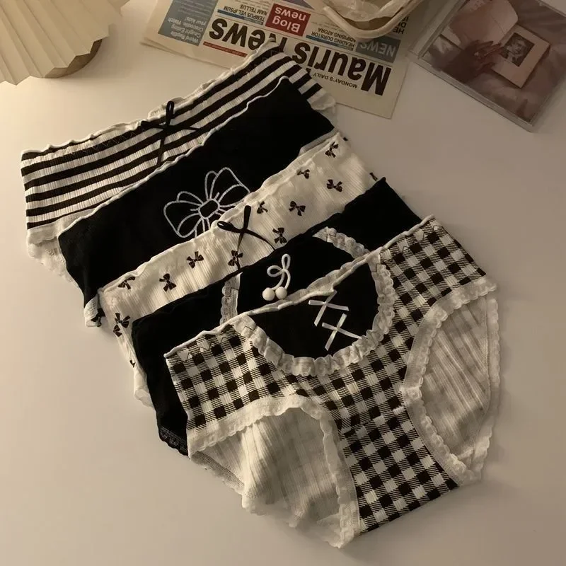 Ropa interior de algodón con lazo Para niñas Lolita, bragas japonesas de cintura media antibacterianas, lencería Sexy, lencería Para Damas