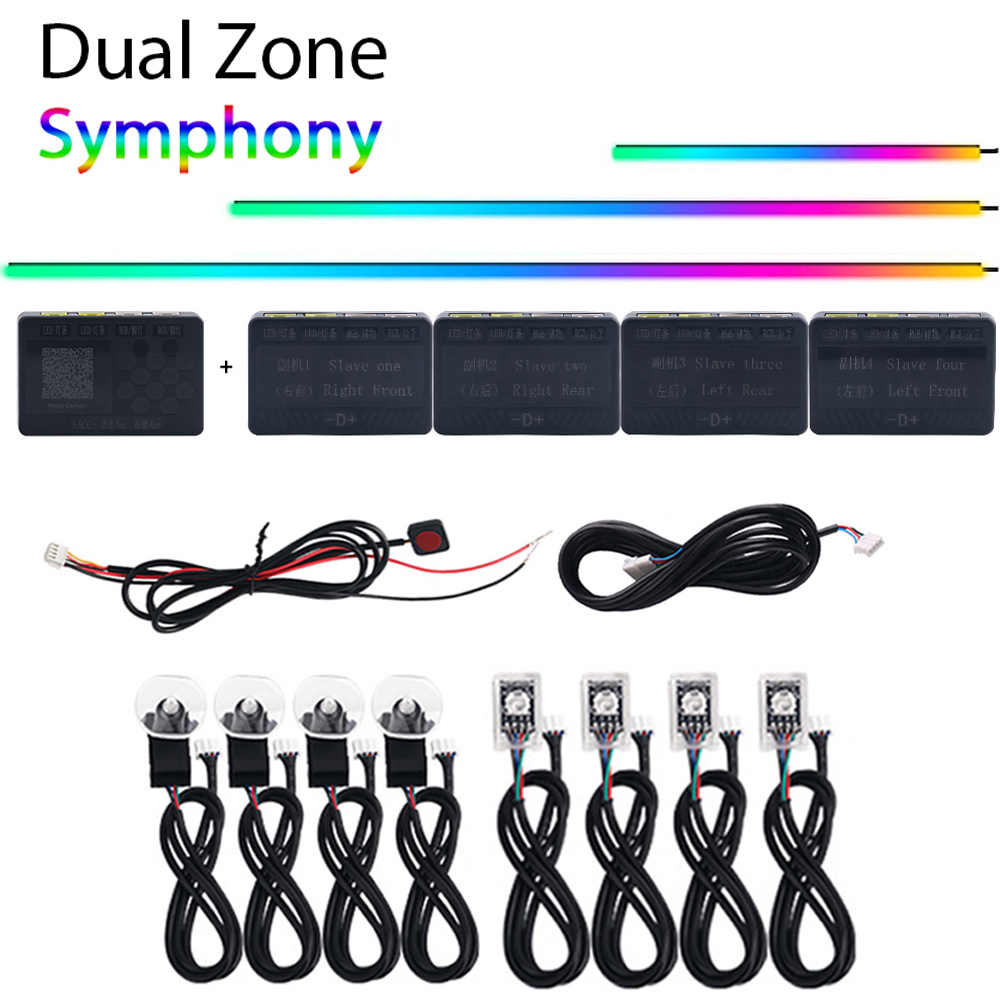 Banderole symphonique double Zone, accessoires de lumière ambiante LED, bande lumineuse pleine couleur, 64 couleurs, lumières de porte/éclairage de rangement