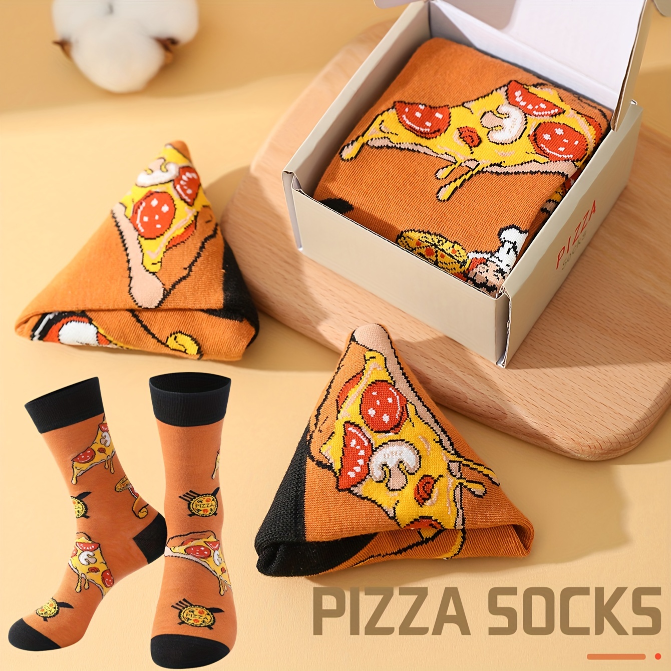 1 paire de chaussettes cadeaux de noël pour hommes et femmes, élégantes, uniques et intéressantes, à motif de pizza, adaptées à toutes les saisons