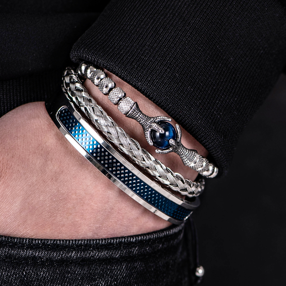 Conjunto de pulsera de lujo para hombre, brazaletes de cuerda hechos a mano de acero inoxidable, pulseras de águila con ojo de tigre, accesorios de regalo de piedra Natural