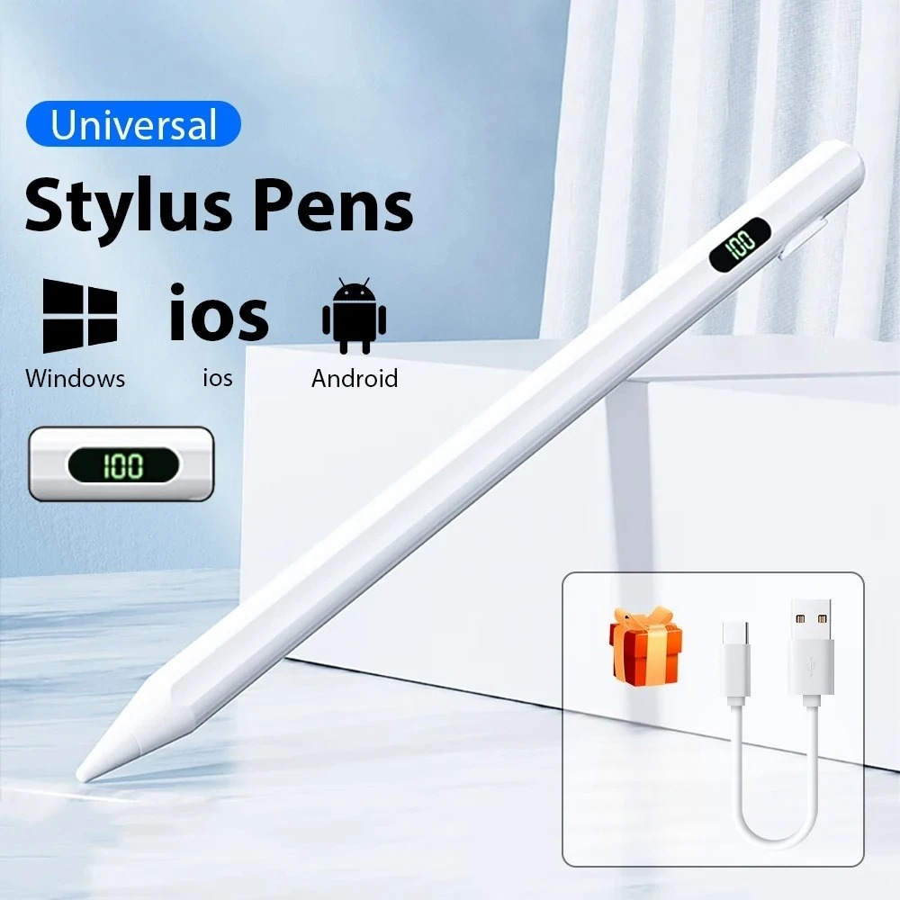 Uniwersalny rysik z wyświetlaczem LED, wskaźnikiem poziomu naładowania, do tabletów iPad, Samsung, Huawei, Xiaomi, kompatybilny z Androidem, iOS i Windows.