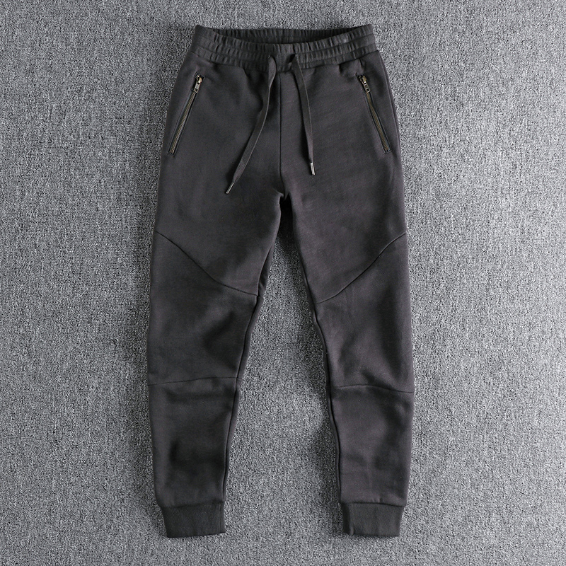 Herfst Winter Amerikaanse Retro Dikke Joggingbroek Met Fluwelen Mannen Puur Katoen Gewassen Zwaargewicht Gebreide Sport Enkel-Gebonden Broek