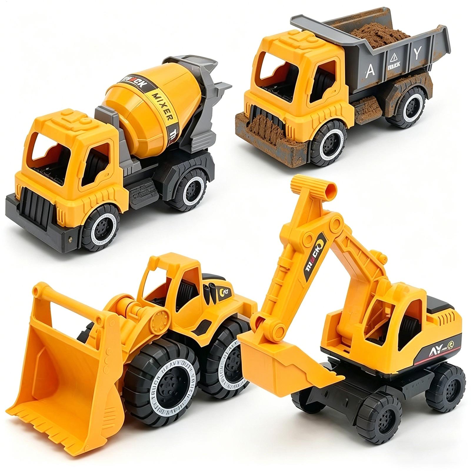 Camiones de Construcción con Excavadora, Juguetes Pequeños para la Playa, Juego de 4 Camiones para Jugar en la Arena al Aire Libre para Niños y Niñas, Jardín, Patio Trasero