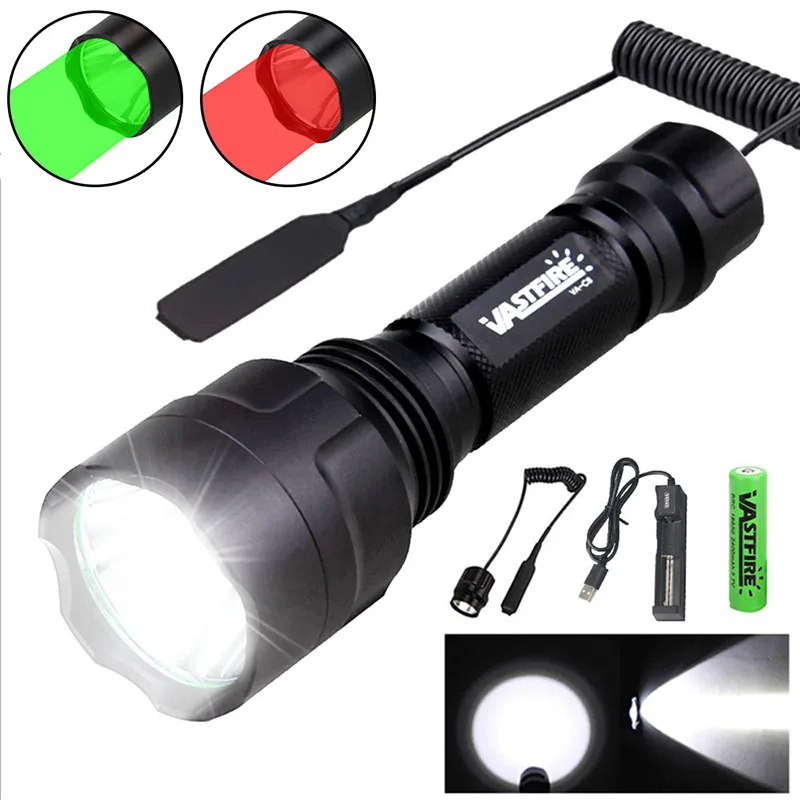 Super-LED-Taschenlampe C8, 1 Modi, 350 lm, 600–800 Yards Reichweite, taktische Jagd-LED-Taschenlampe für Nachtfahrten, Camping, Wandern, mit 18650