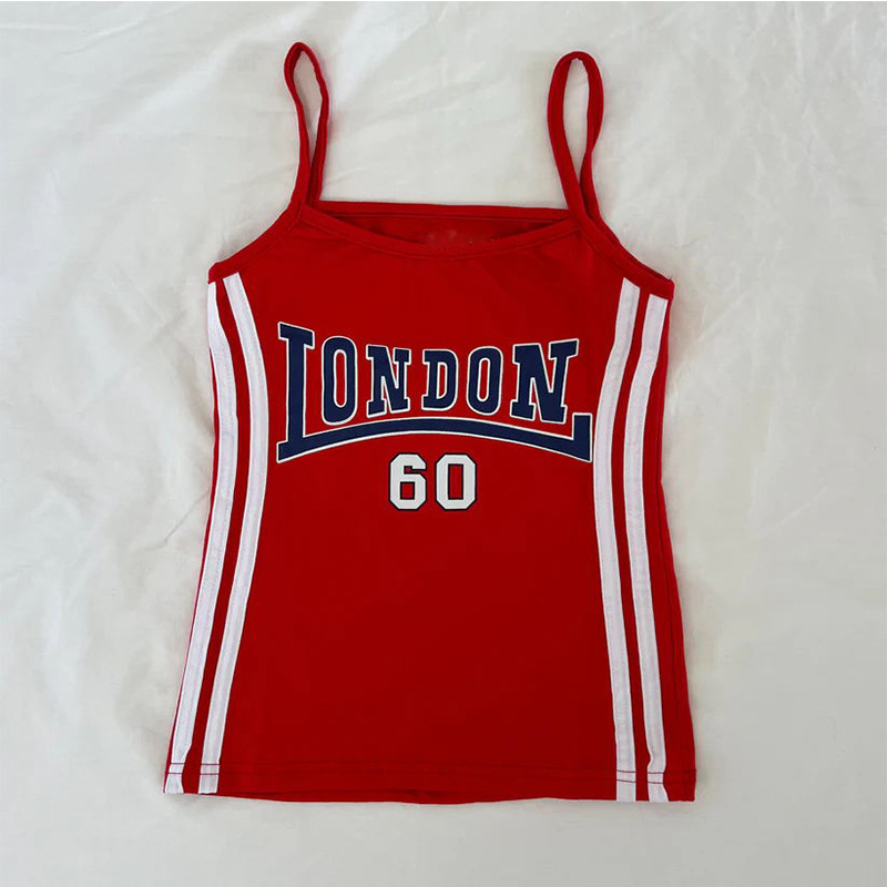 Camisole vintage esthétique de style Y2k pour femmes, Harajuku, rouge précieux, Grunge, imprimé Londres, fibre courte, Streetwear des années 2000