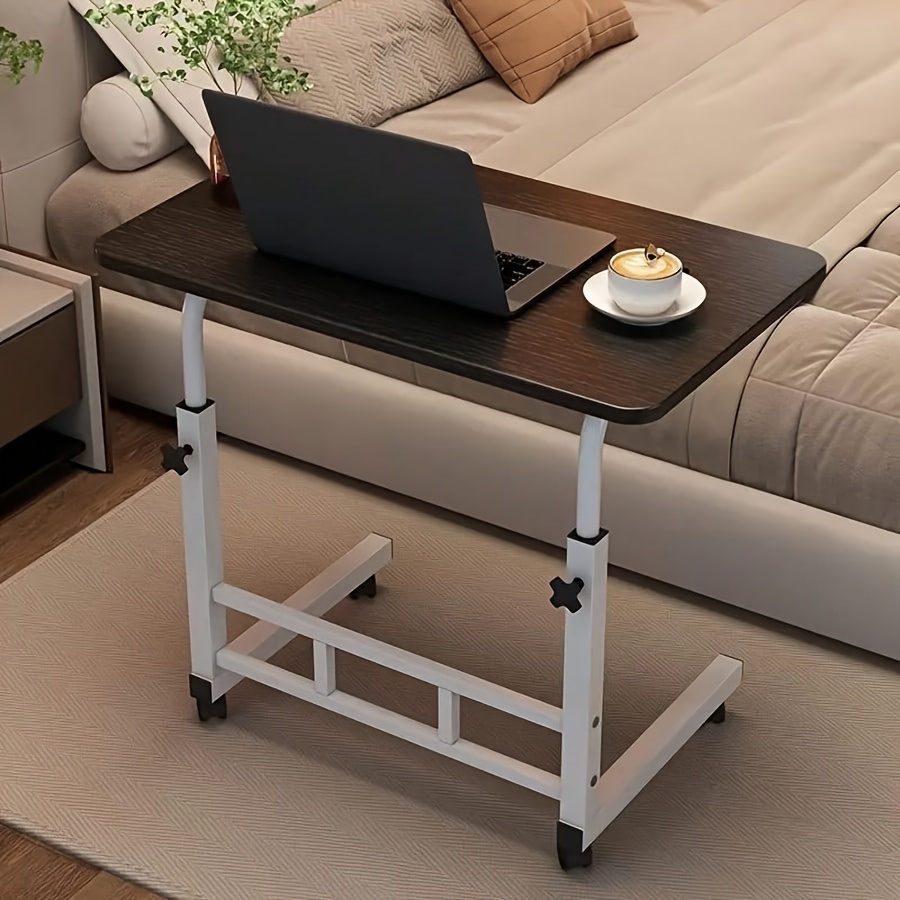 Mobile Wheeled Laptop Desk, Adjustable Height Study/Office Desk, C-Shaped Design Closer to the Bed, Sturdy Steel Frame and Wood Grain Tabletop, Suitable for Multiple Occasions