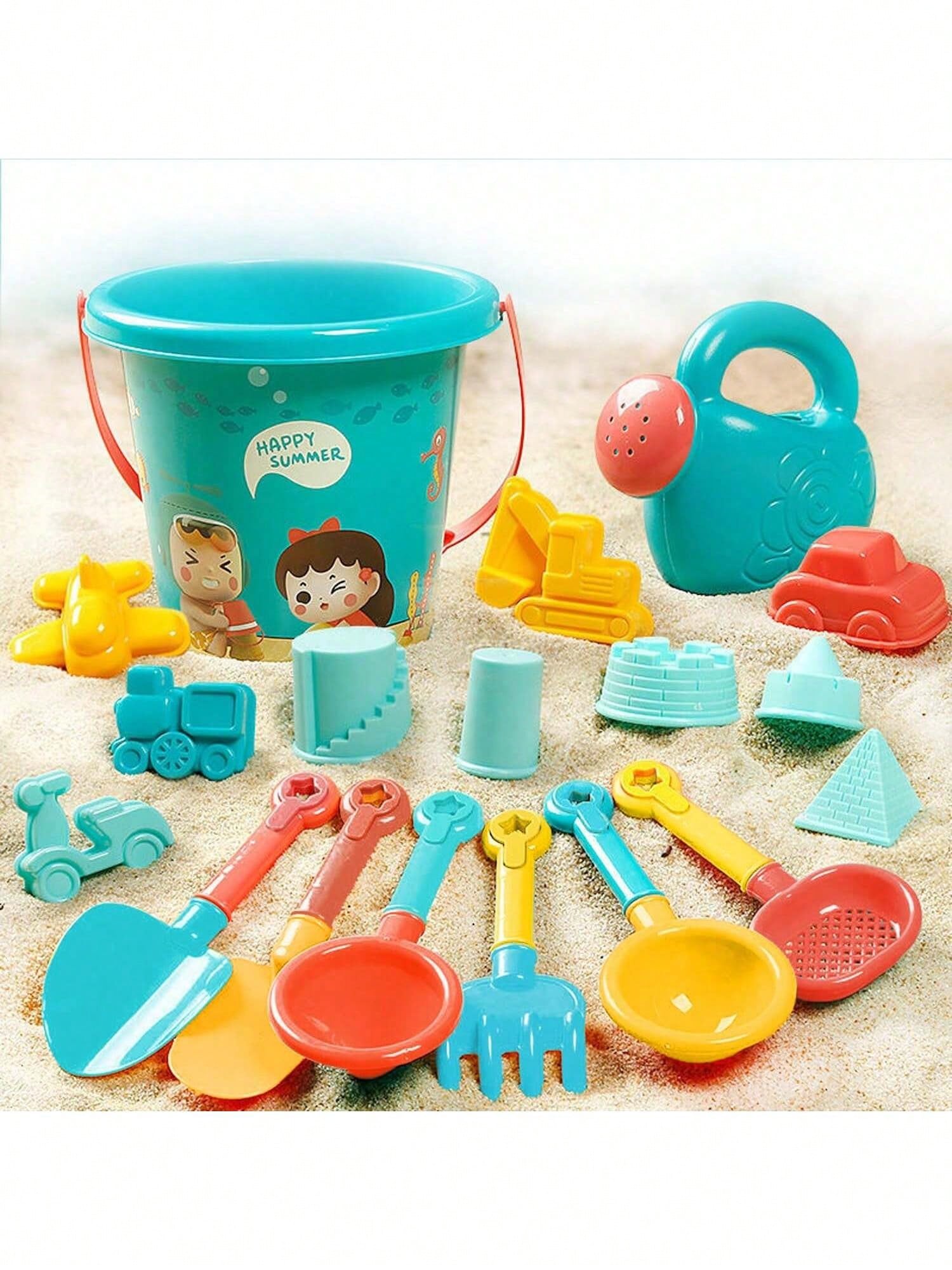 Set di 18 Giocattoli da Spiaggia in Plastica Resistente, Attrezzi per Giochi di Sabbia Estivi all'Aperto, Set da Gioco per Piscina e Spiaggia per Bambini e Bambine, Regalo per le Vacanze