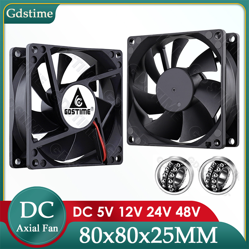 Kipas Pendingin Gdstime DC 5V 12V 24V 80mm*25mm untuk PC CPU Kabinet, Kipas Pendingin Aksial Dual Ball 8025 untuk Pendingin Casing Komputer & Laptop