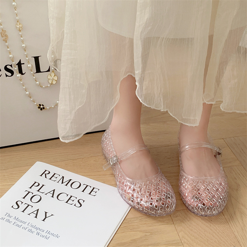 Transparente Kristall-Damenschuhe 2026 Sommer Neu Jelly Hohlsohlen Modische Vielseitige Outdoor-Slipper für Damen
