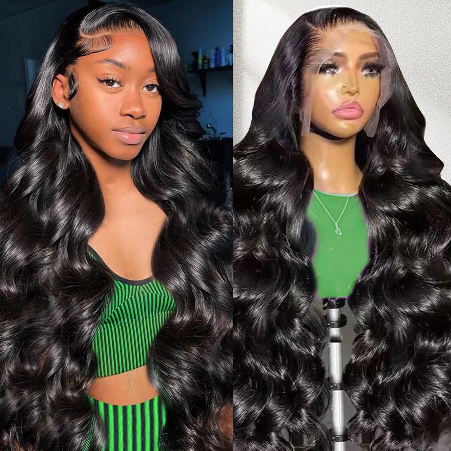 Peluca de Cabello Humano Brasileño con Ondas Suaves y Encaje Frontal Transparente, Pre-Desplumada, Cabello Virgen Remy, Peluca con Encaje Frontal 13x4