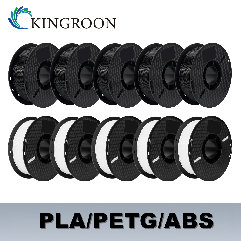 KINGROON 10KG Filament PLA/ABS/PETG 1.75mm Czarny Biały Szary, Hurtowo 10 Rolek Plastiku PLA ABS PETG do Drukarek 3D
