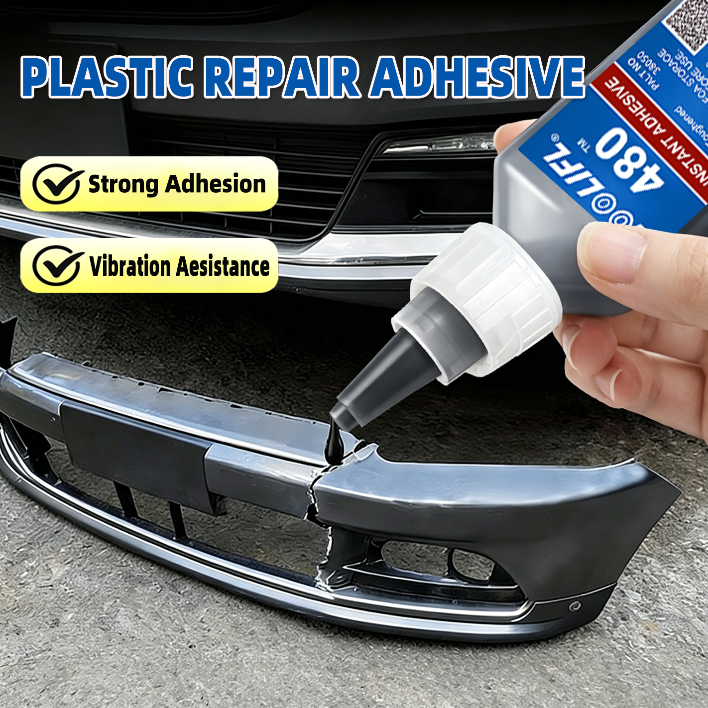 LOOLIFL480 20g Cyanacrylat-Klebstoff, hochtemperaturbeständig, schlagfest, zum Verkleben von Kunststoff, Metall, Gummi für die Reparatur von Autokarosserien und Stoßstangen