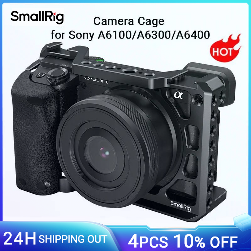 SmallRig DSLR A6400 Sangkar Kamera dengan Pegangan Tangan Silikon & Sepatu Dingin, Set Rig Casing untuk Sony A6100 / A6300/ A6400 -3164