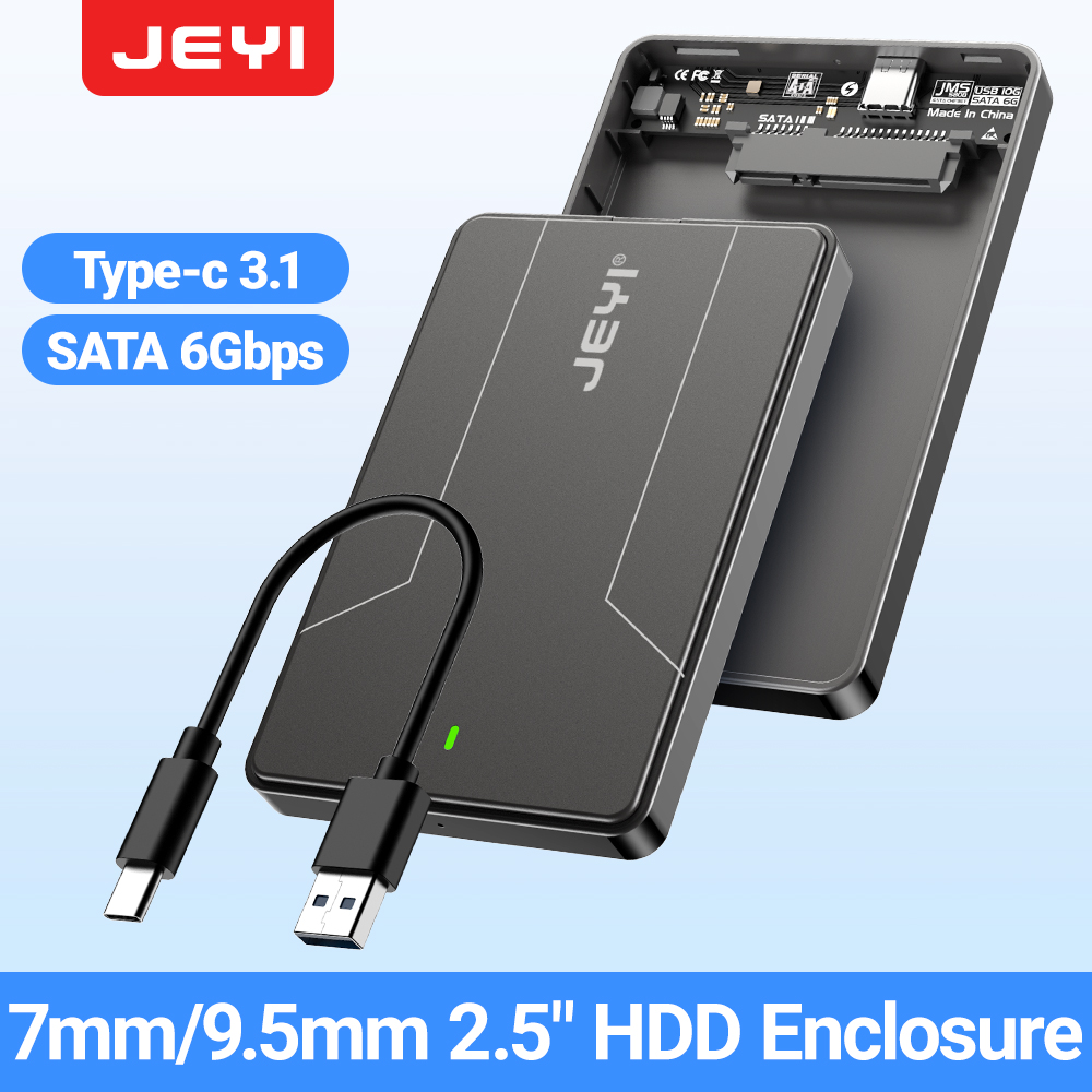 JEYI 2,5 inch externe harde schijfbehuizing Type C 3.1 naar SATA III voor 7 mm en 9,5 mm SATA HDD SSD gereedschapsvrij [UASP-ondersteund]