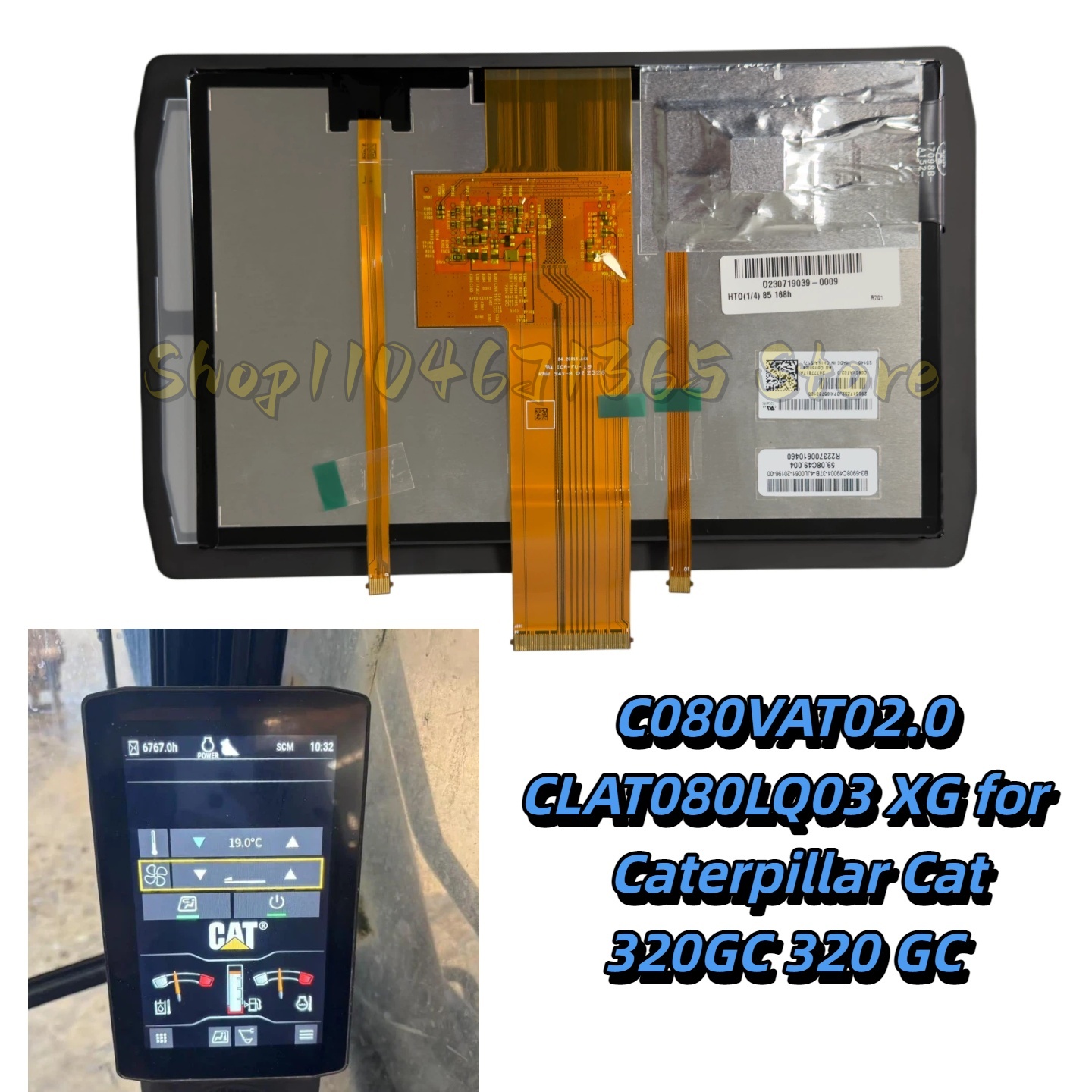C080VAT02.0 CLAT080LQ03 XG LCD Display with Touch Screen for Caterpillar Cat 320GC 320 GC Excavator