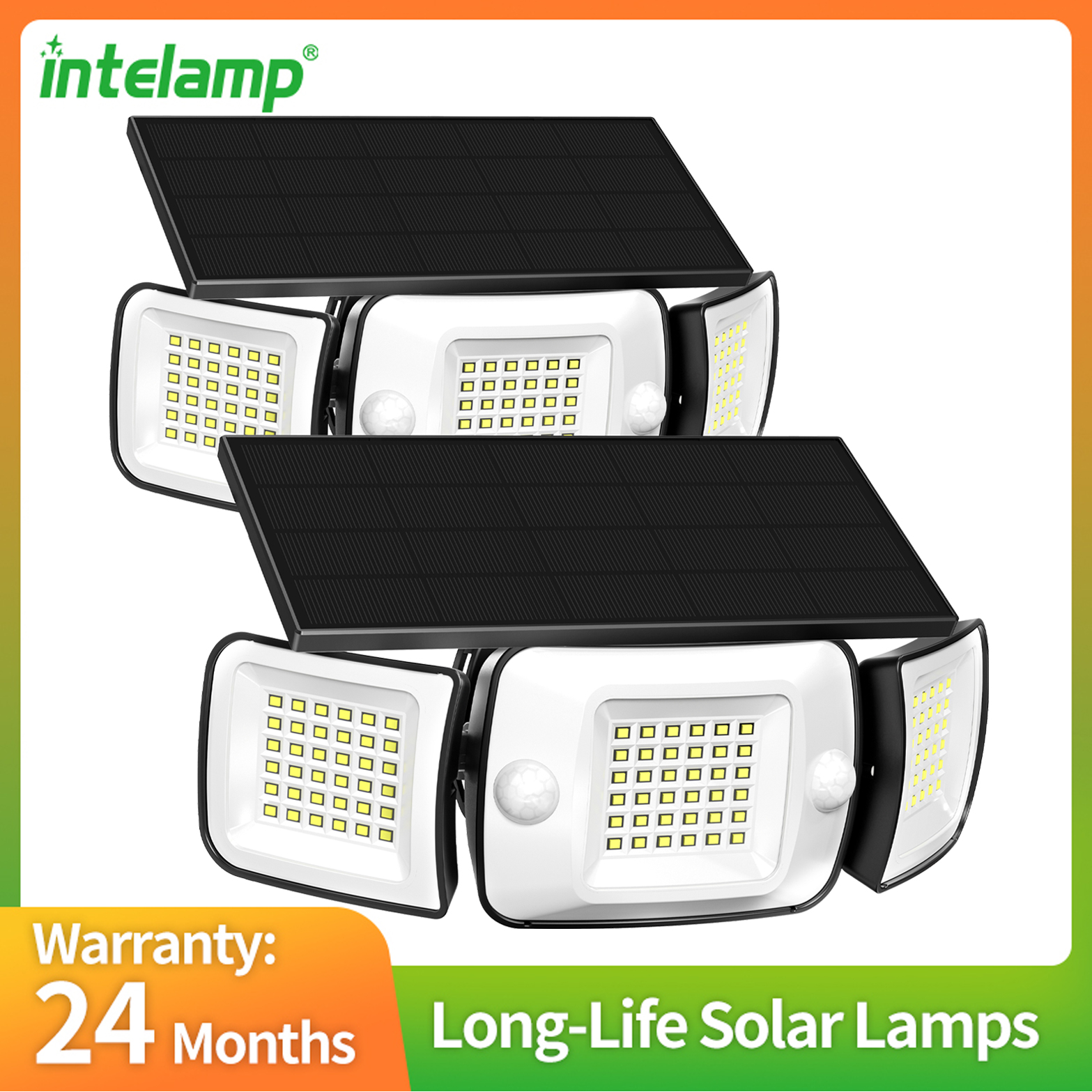 Intelamp 2 Stück Solarstrahler, 4000 mAh, großes Panel und Akku, IP65, mit 3 Modi, Bewegungssensor, 6500 K Licht für Garten, Hof, Garage solar lampe led solar außenleuchte solar light solar led solar led licht outdoor