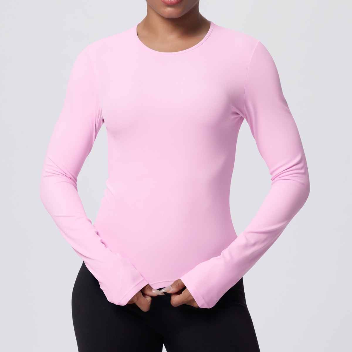 Mode Dünne Beiläufige Einfarbig Lauf Shirts Yoga Lange Ärmeln Gym Sport Workout Top Frauen Nahtlose Schnell Trocknend Top Kleidung