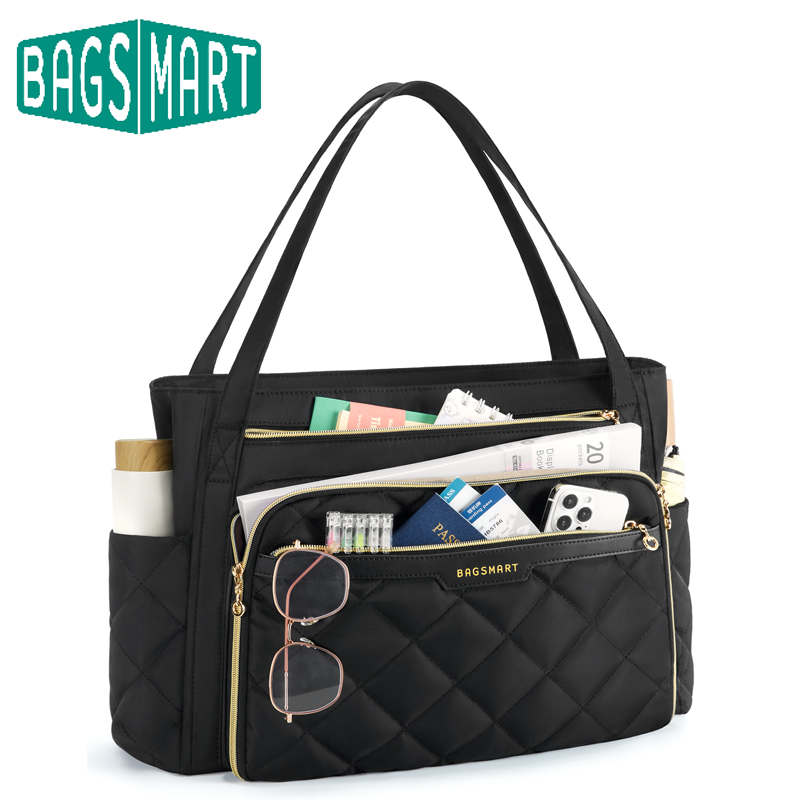 BAGSMART Tas Tote Multi Kompartemen untuk Wanita Tas Tangan Berkapasitas Besar Berlapis Fitur Tas Kerja Laptop 15,6 inci