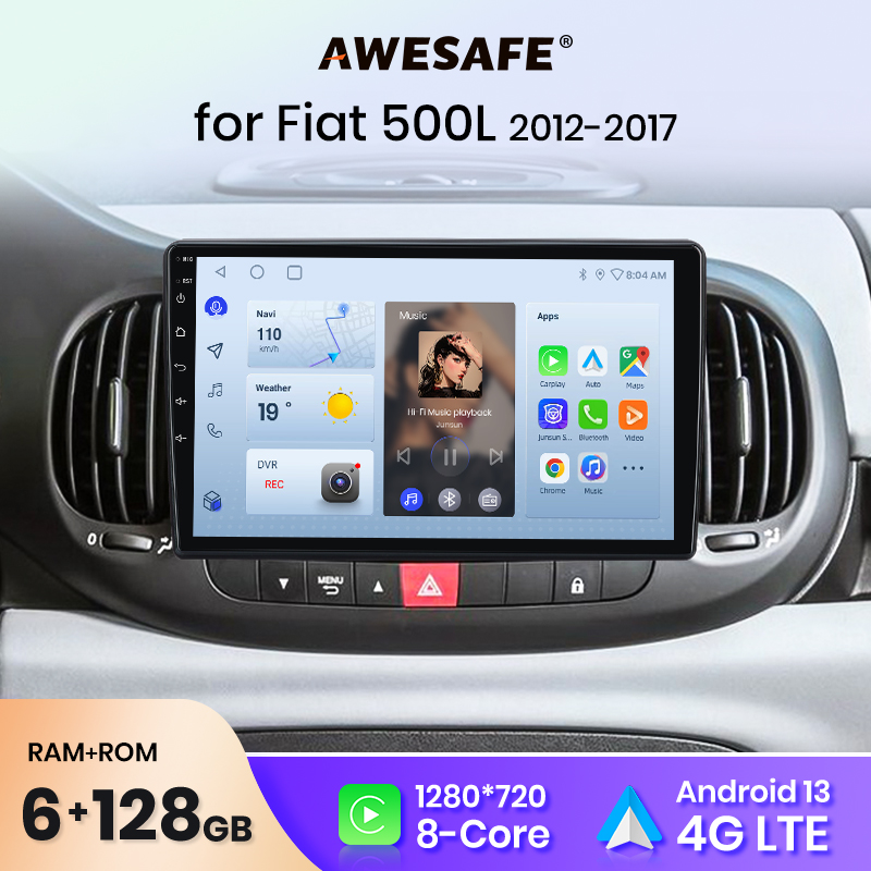 Автомагнитола AWESAFE с беспроводным CarPlay и Android Auto для Fiat 500L 2012-2017, GPS-навигация, управление с руля, FM, Bluetooth, Plug and Play, DSP-стерео