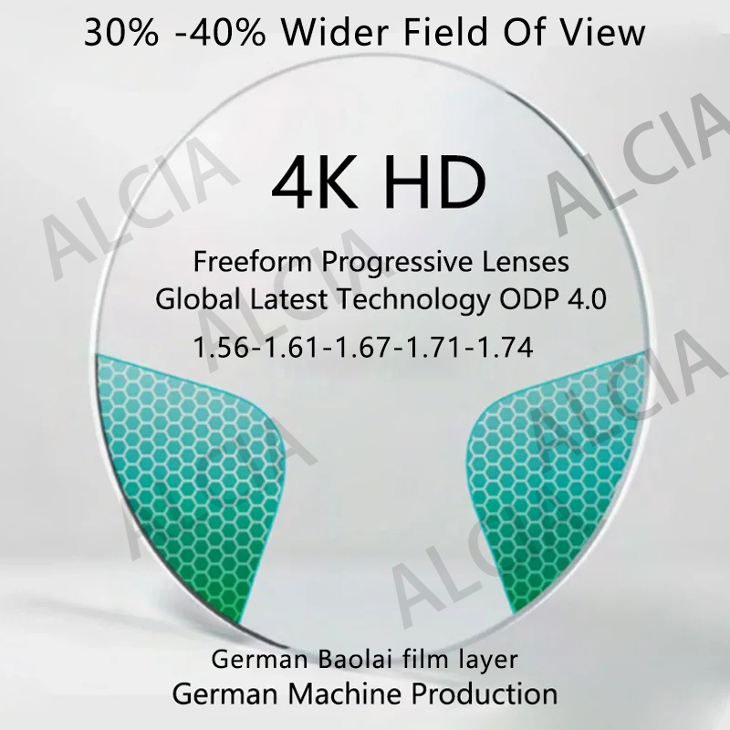 ALICIA 1.56 1.61 1.67 1.74Anti-Scratch Anti-Blue Photochromic มุมมองที่กว้างที่สุด Progressive Multi-FOCAL เลนส์ 4.0 1 คู่