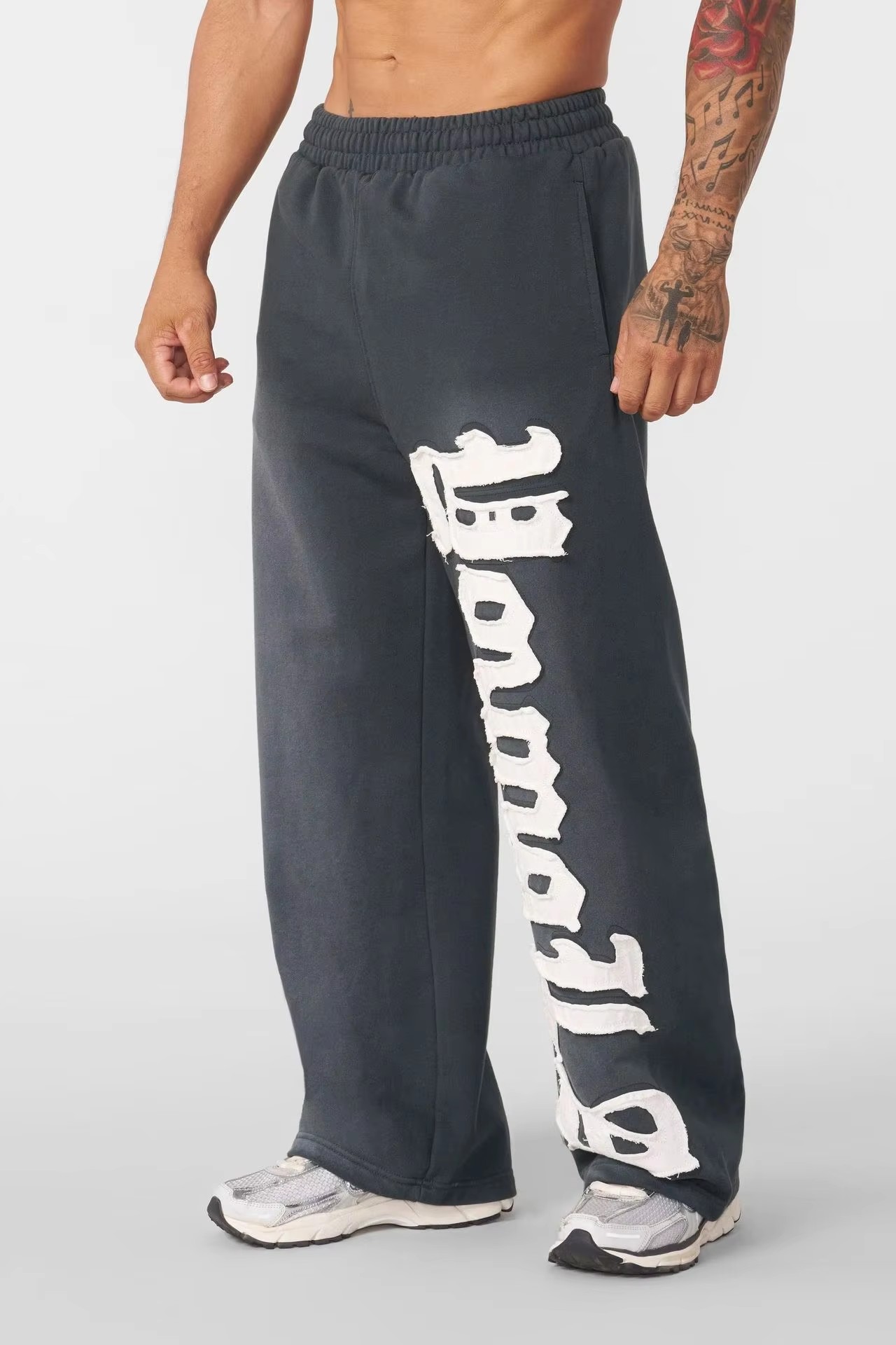 Trendy Amerikaanse sweatpants met anime-print, van katoenen badstof, wijde pijpen, casual broek, hiphop streetwear broek.