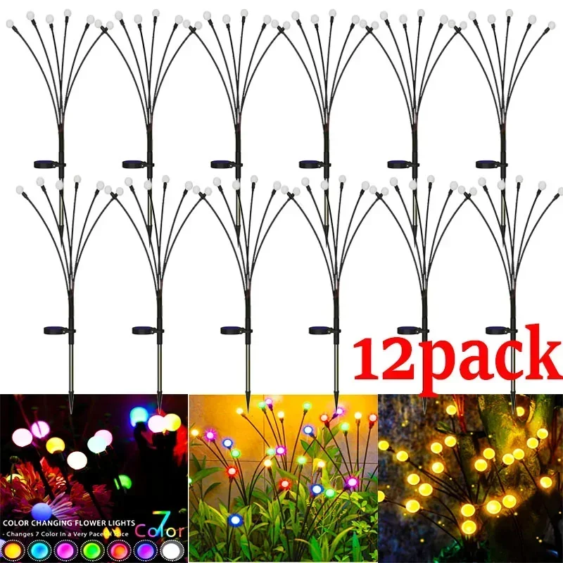 Paquete de 4/8/12 luces solares LED para exteriores, luces impermeables de luciérnaga Starburst, lámpara de jardín para camino, luces decorativas de paisaje