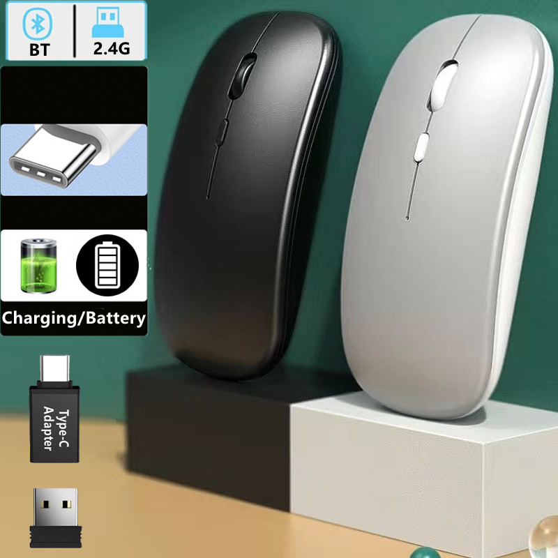 Mysz bezprzewodowa Smukła mysz komputerowa 2.4G kompatybilna z Bluetooth Przenośna mysz bezprzewodowa z akumulatorem/baterią do iPada Laptop Desktop