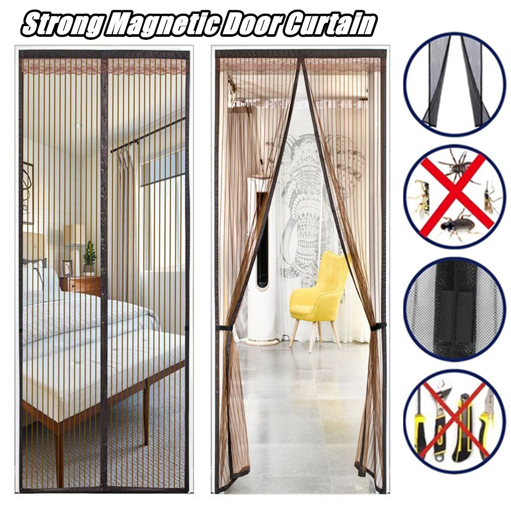 Tirai Pintu Layar Magnetis Diperkuat Jaring Anti Serangga Layar Lalat Jaring Pelindung Nyamuk Pemisah Ruangan Layar Lipat Dinding