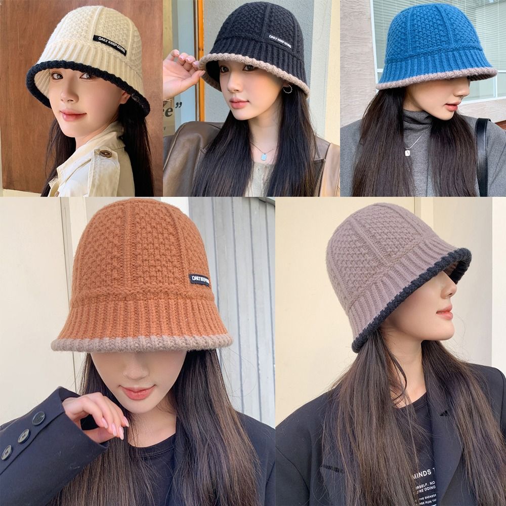 Wide Brim Bowler Fedora Hats Retro Autumn Winter Hat Fashion Versatile Knitted Cap Warm Thicken Fisherman Hat Indoor Outdoor