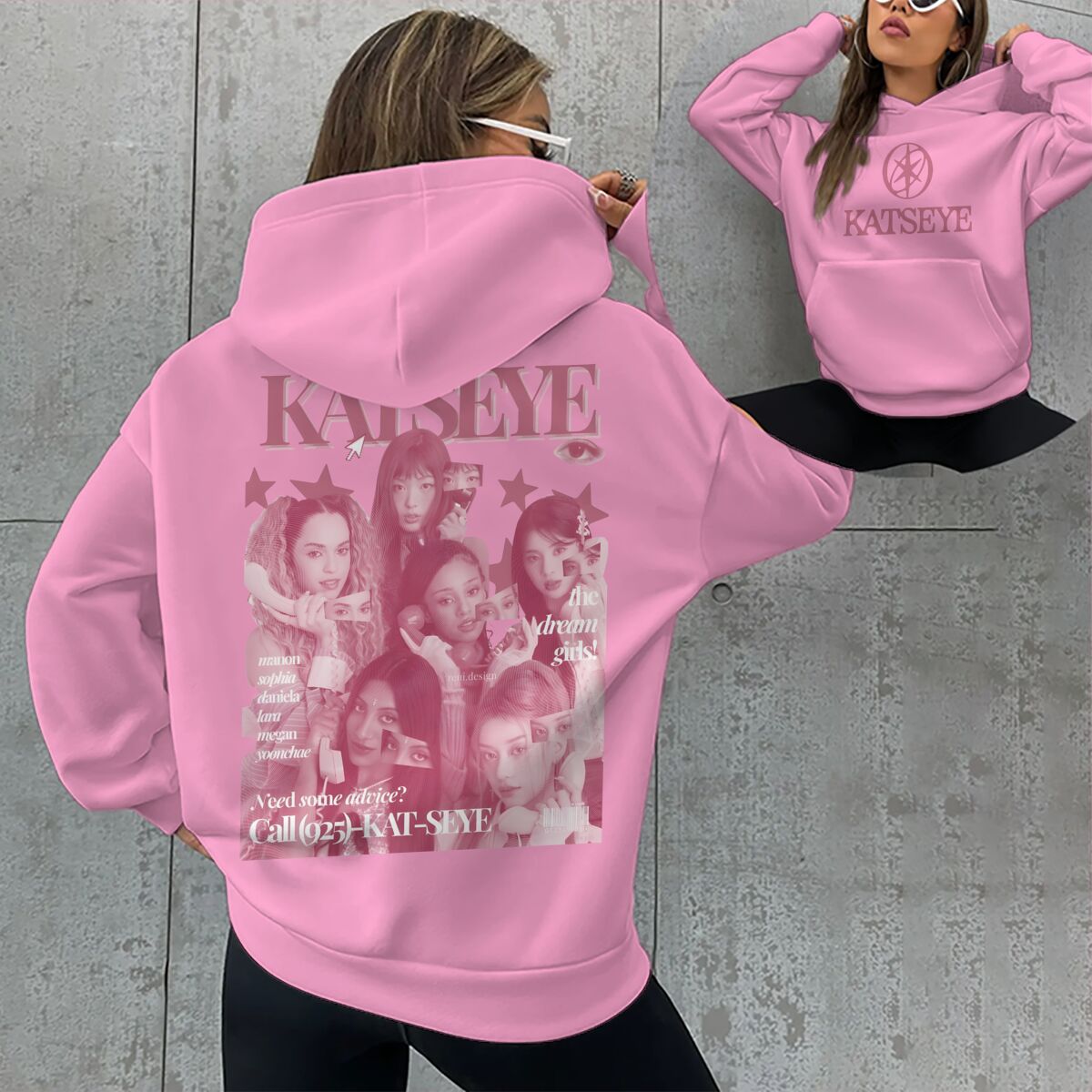 Vrouwen Roze Katseye Print Pocket Hoodies Lente Herfst Hip Hop Muziekliefhebber Geschenken Pullover Vintage Katseye Unisex Gothic Hoody