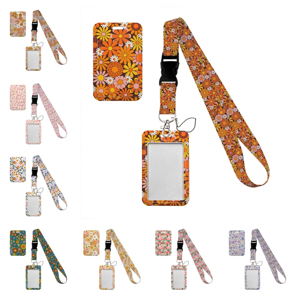 Beautiful flowers card holder Lovely hanging rope  ID pass hang accessories holder lanyard Student  Bus passr protective Case