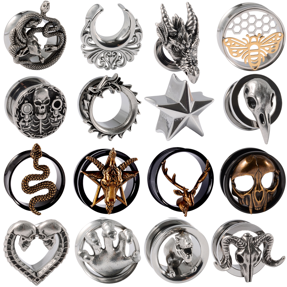1Pc สแตนเลสสตีลงูมังกรข้ามหูปลั๊กอุโมงค์ Expander Stretcher Gauges Piercing Hollow Expander เครื่องประดับ