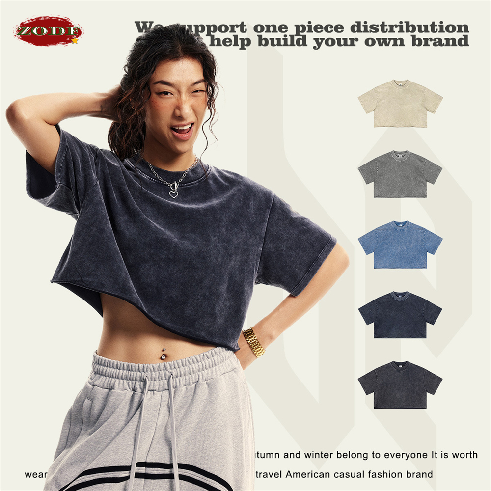 ZODF-Camiseta corta lavada de Mono para mujer, camisetas desgastadas Retro para mujer, camiseta de marca HY0819 2024